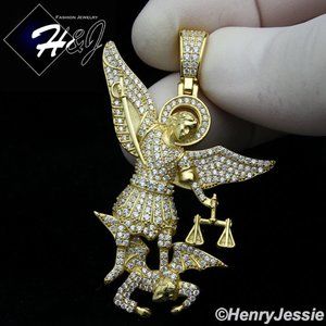 925 STERLING SILVER ICY ST MICHAEL GOLD PENDANT